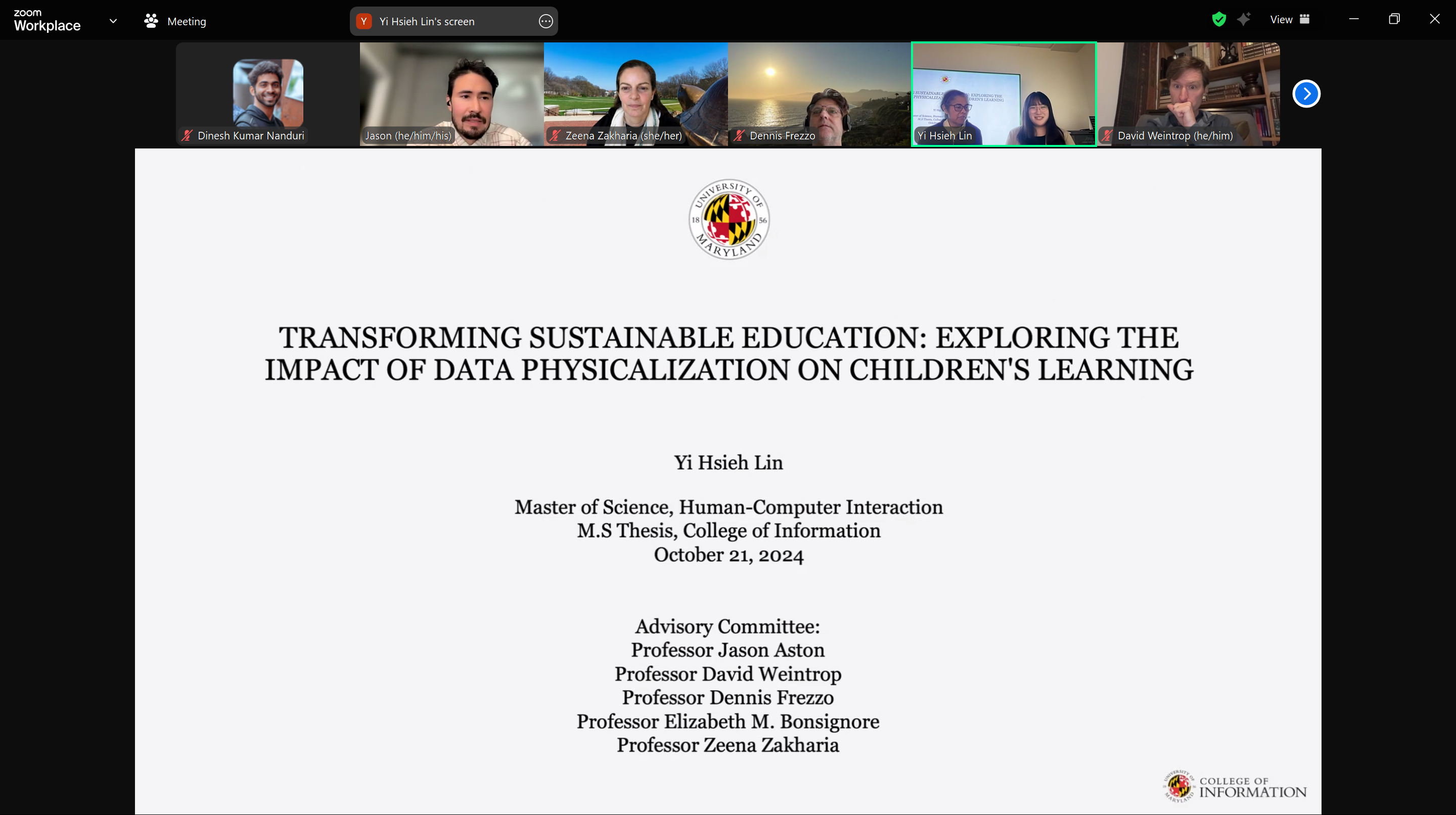 Zoom screencapture of thesis slide and committee