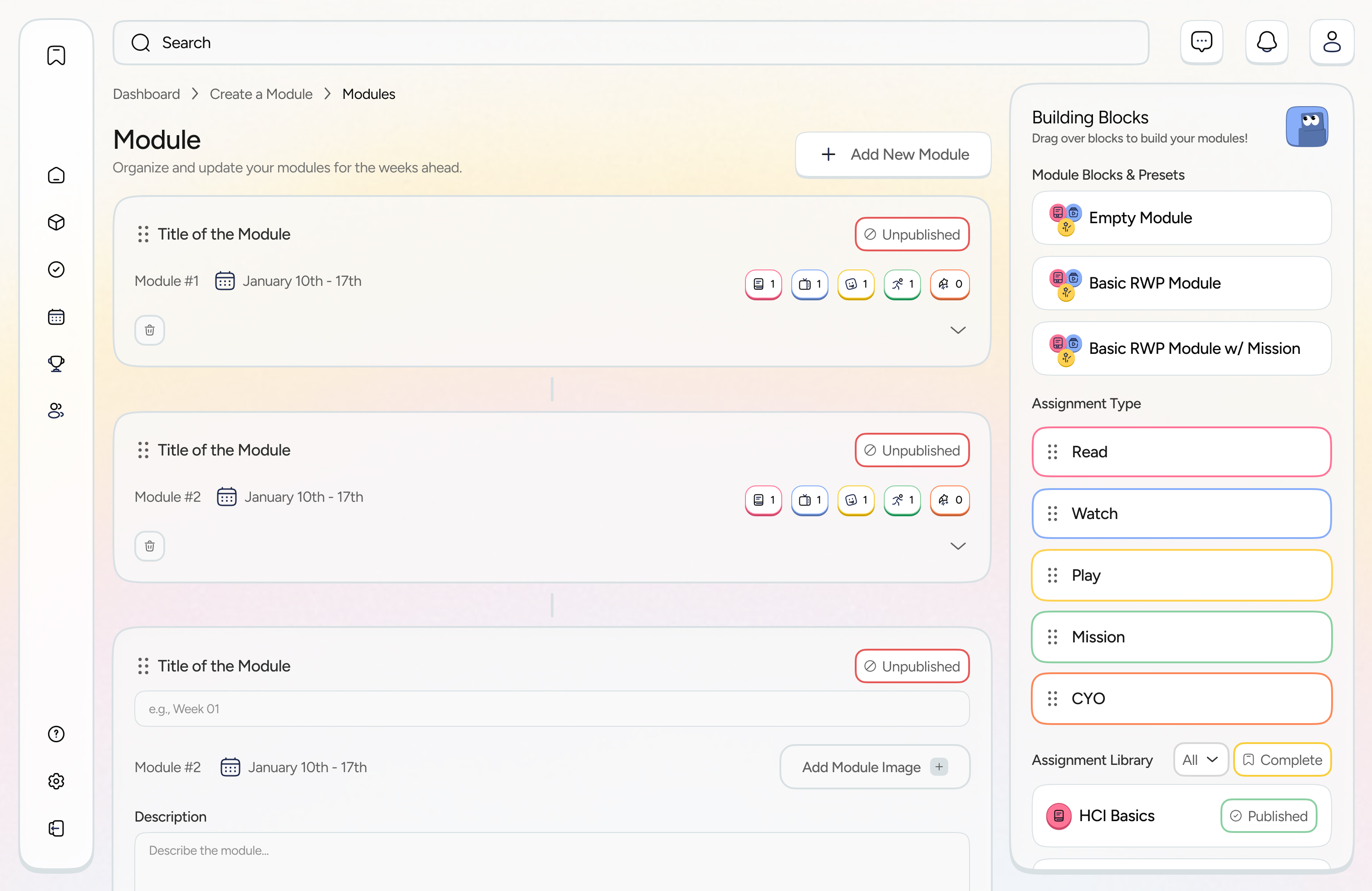 Module Creation of Playwise Instructor View