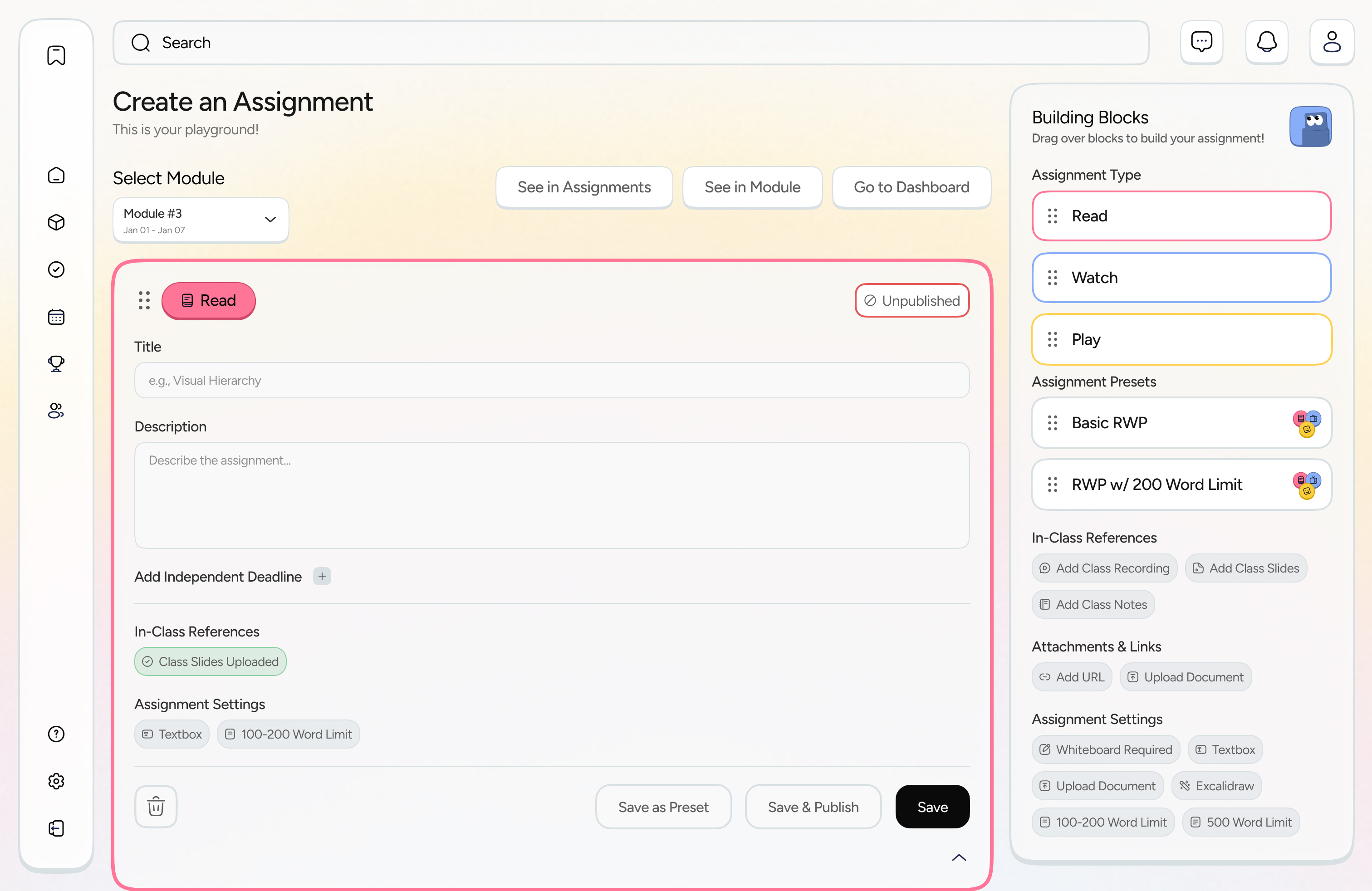 RWP Creation of Playwise Instructor View